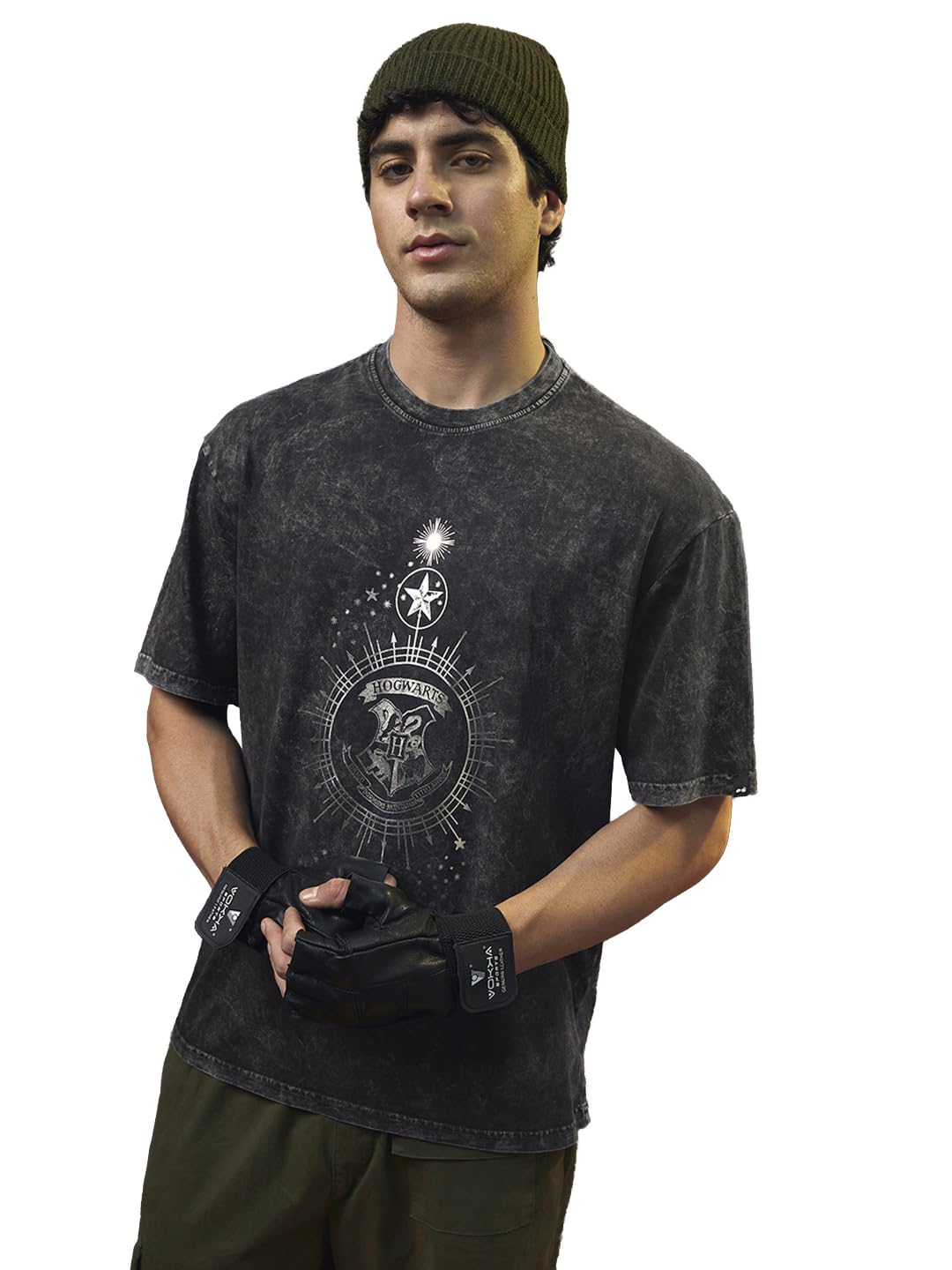 Bewakoof Mens Cotton Official Harry Potter Merchandise Graphic Printed Oversized T-Shirt_625622_ Black_ 3XL