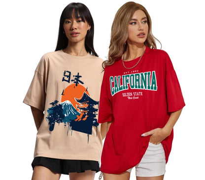 Juneberry Pure 100% Cotton Oversized Loose Baggy Fit Drop Shoulder Latest Aesthetic & Cool Graphic Prinred Half Sleeve T-Shirts