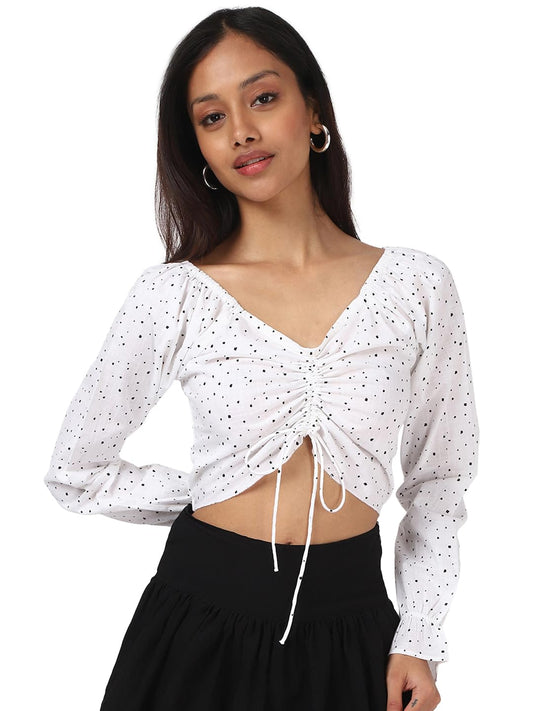 Bewakoof Womens All Over Printed Regular Fit Full Sleeve Scoop Neck Cotton Slub Top_659916_White_XL