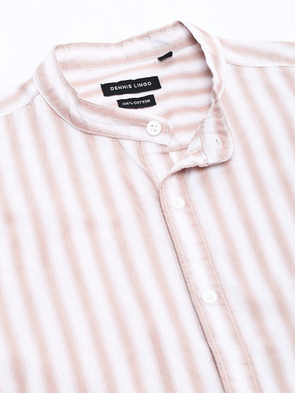 Dennis Lingo MenS Slim Fit Striped Beige1 Casual Shirt