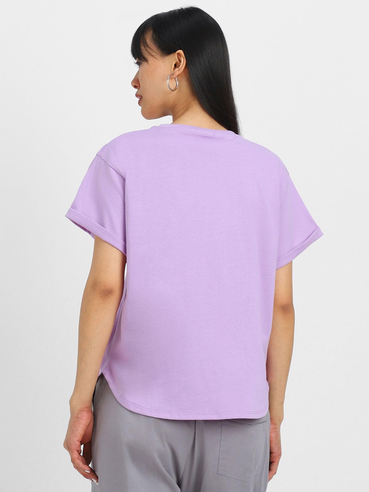 Juneberry Pure 100% Cotton Oversized Loose Baggy Fit Round Neck With Drop Shoulder White & Lilac & Black Half Sleeves Boyfriend