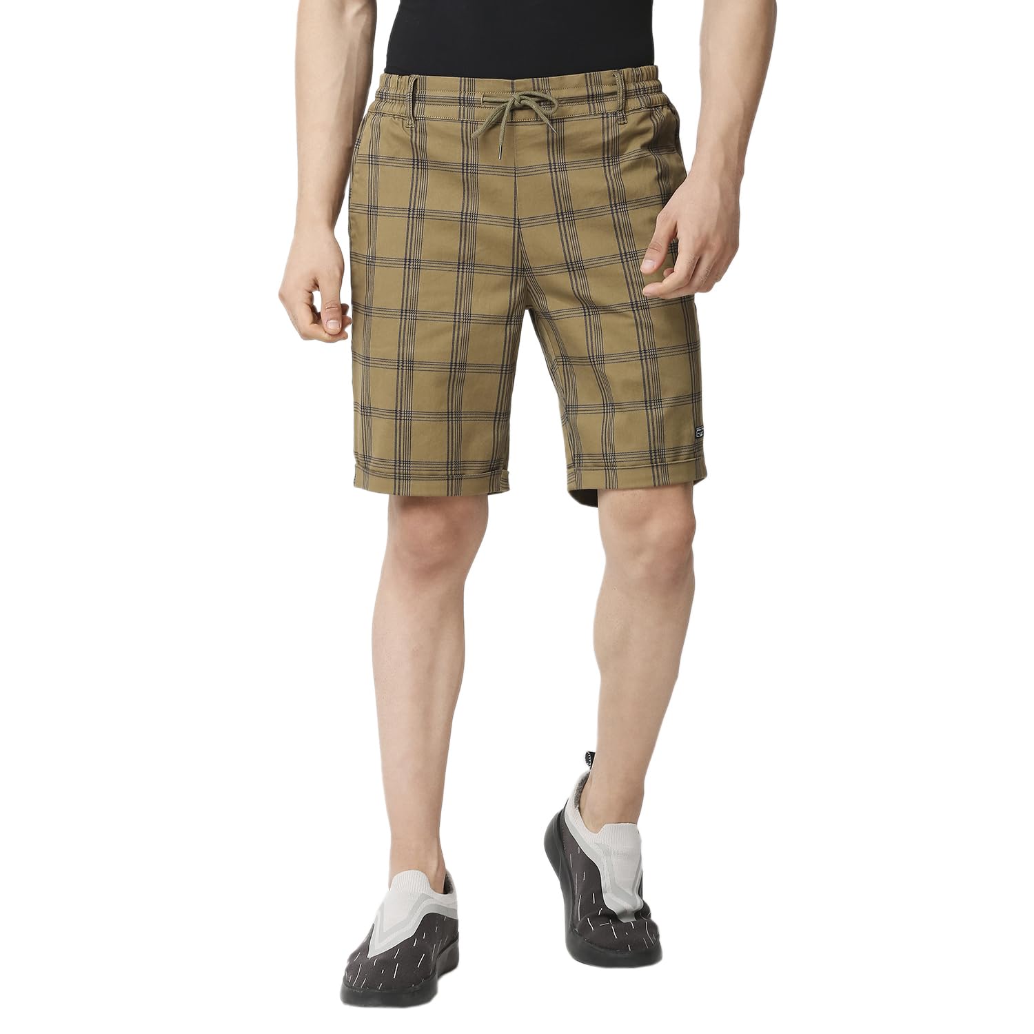 Thomas Scott Mens Checkered Slim Fit Shorts Beige