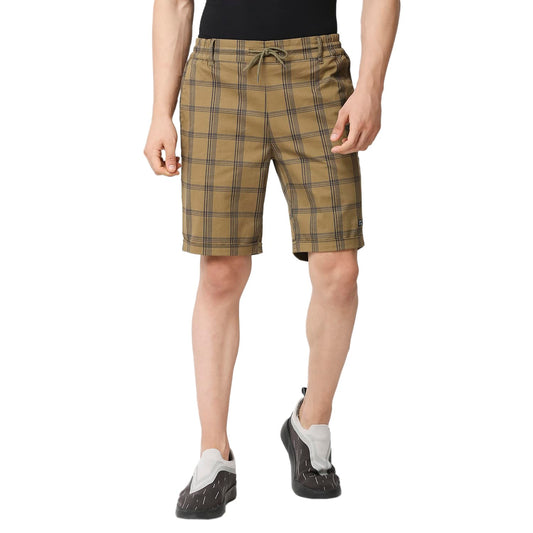 Thomas Scott Mens Checkered Slim Fit Shorts Beige