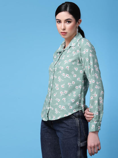 OOMPH! Shirts for Women, Floral Printed, Green