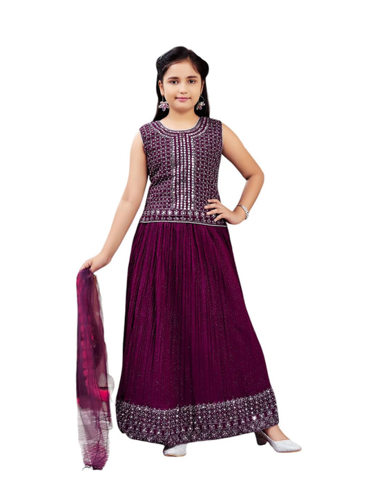 Aarika Girls Ethnic Wear Purple Colour Mirror Embroidery Georgette Lehenga Choli Set (4-10 Years)