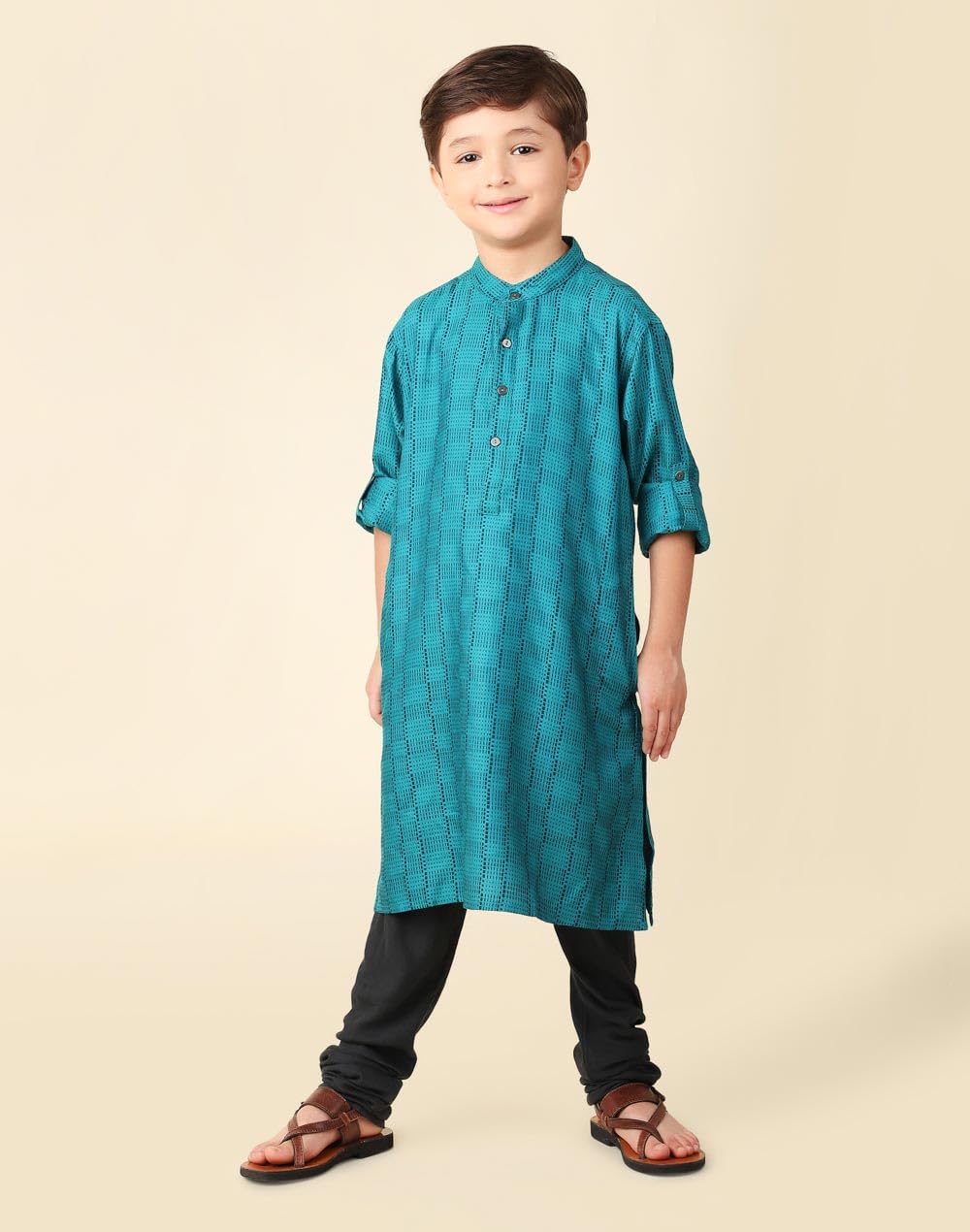 Fabindia Boy's Viscose Blend Self Design Regular Kurta (1031840TEAL_Teal