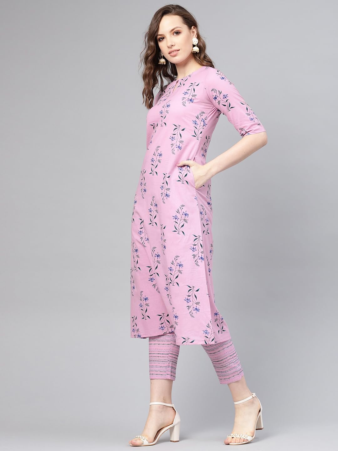 Libas Womens Cotton Printed Regular Fit Kurta Set (6410F_Purple