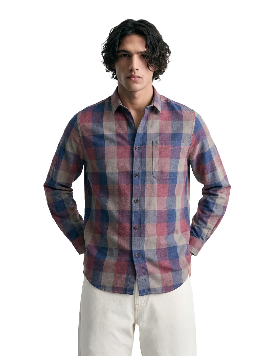 The Indian Garage Co Mens Slim Fit Checkered Cutaway Collar Full Sleeves Shirt