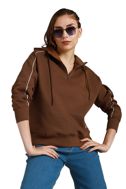 High Star WomenS Cotton Hooded Neck Sweatshirt (Hswssw23008_Bn_Brown