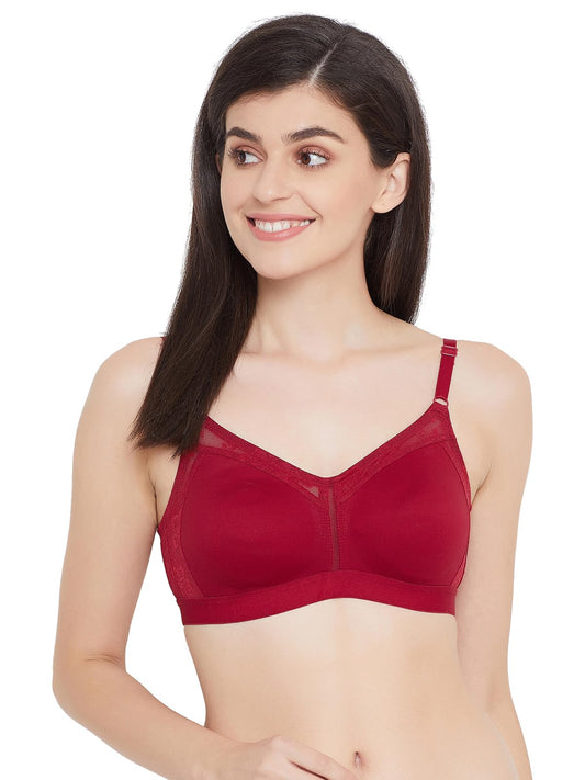 Clovia Cotton Spandex Solid Non-Padded Full Cup Wire Free Spacer Cup Bra (BR2178P09_Maroon_36F)