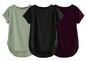 Fabricorn Combo Of Three Plain Black, Sage Green And Wine Round Neck Up And Down Cotton Tshirt For Women (Black, Sage Green, Win