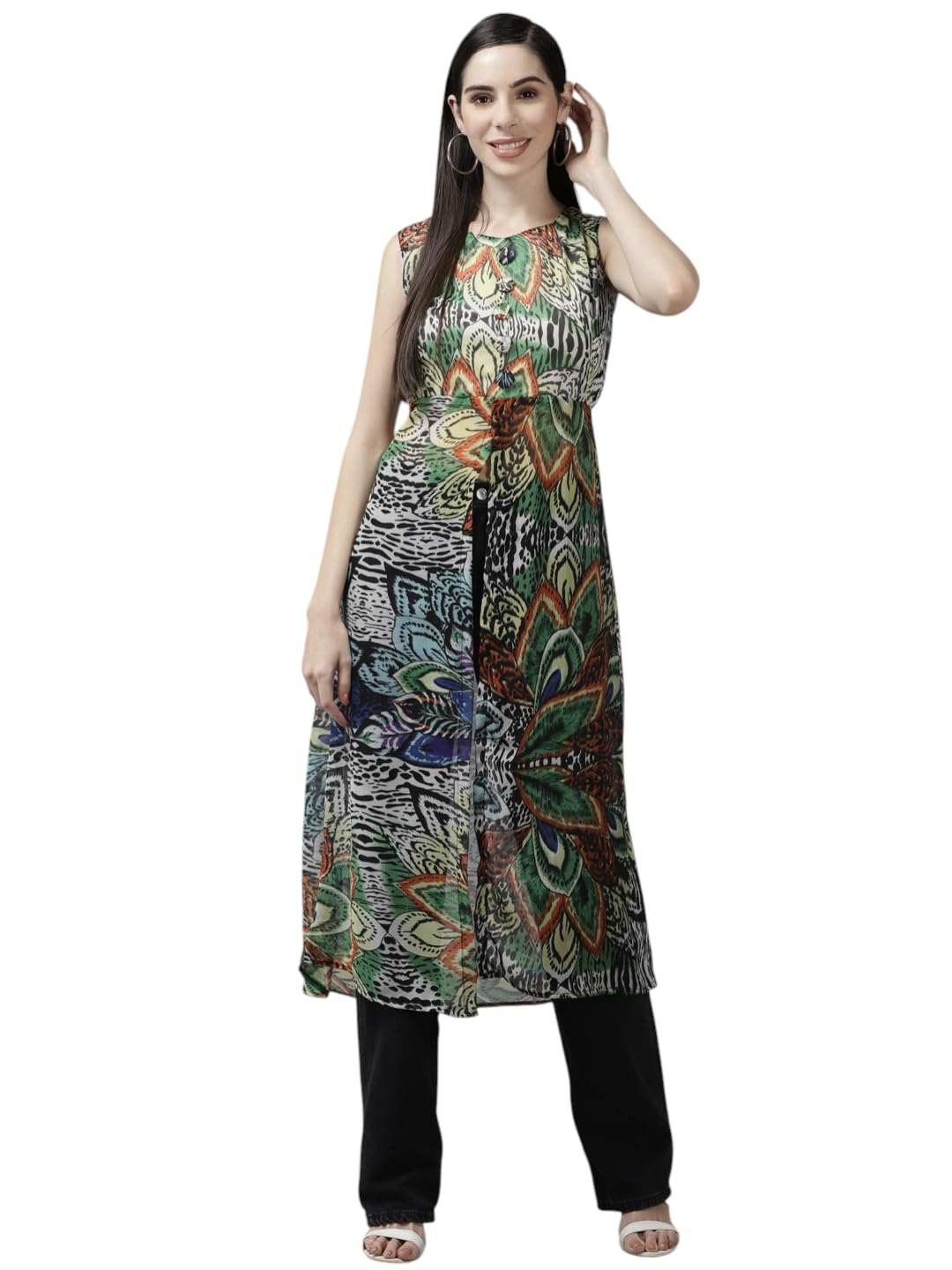 Aarika Womens Multi Color Georgette Printed Top(TP-W-KG-9514-MULTI-XL)