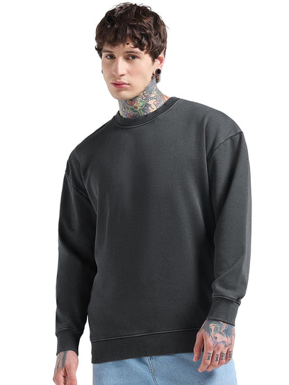 Bewakoof Heavy Duty 1.0 MenS Washed Oversized Fit Full Sleeve Round Neck Fleece Sweatshirt_682735_Grey_L
