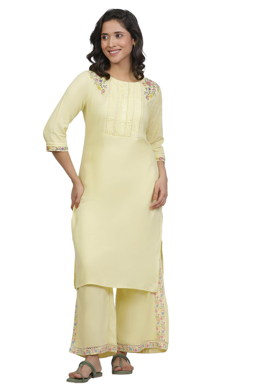 W For Woman Embroidered Rayon Straight Kurta And Pants Set