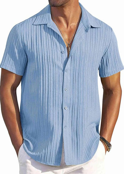 CB-COLEBROOK Mens Casual Button Down Soft Linen Shirts Short Sleeve Textured Summer Beach Shirts for Men (in, Alpha, L, Regular