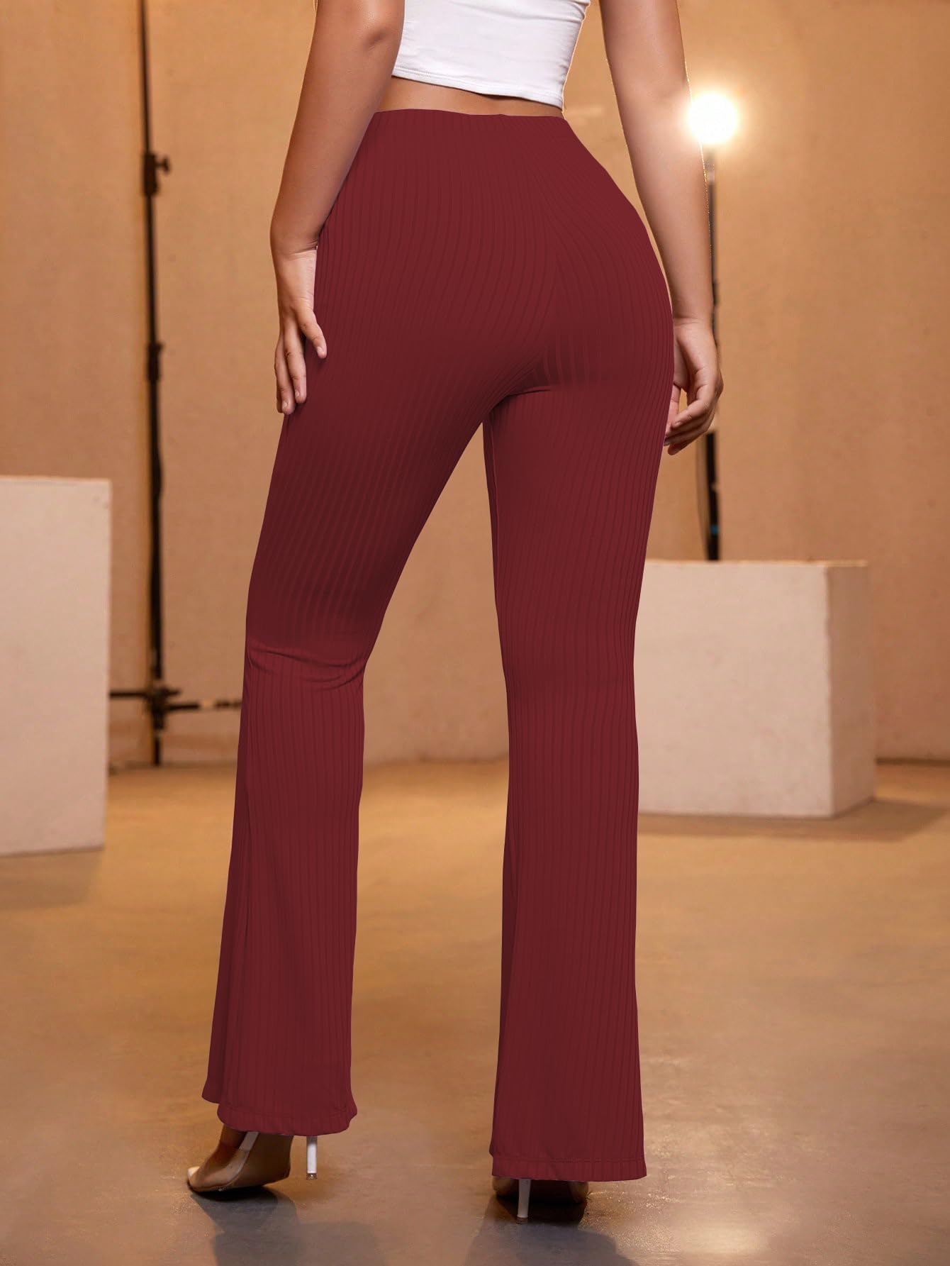 AVANOVA Maroon Womens Yoga Dress Pants Stretchy Work Slacks Business Casual Office Flare Bell-Bottom/Boot-Cut Elastic Waist Reg