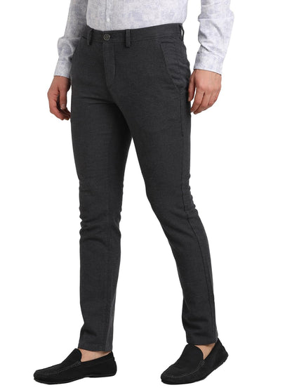 Turtle Men Cotton Stretch Narrow Fit Charcoal Checkered Flat Front Casual Trouser || Pant || Mens Trouser
