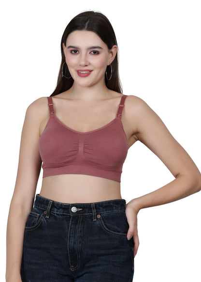 Fabme WomenS Nylon Blend Wire Free Casual Nursing Padded Bra (Br0278_Rust_Red