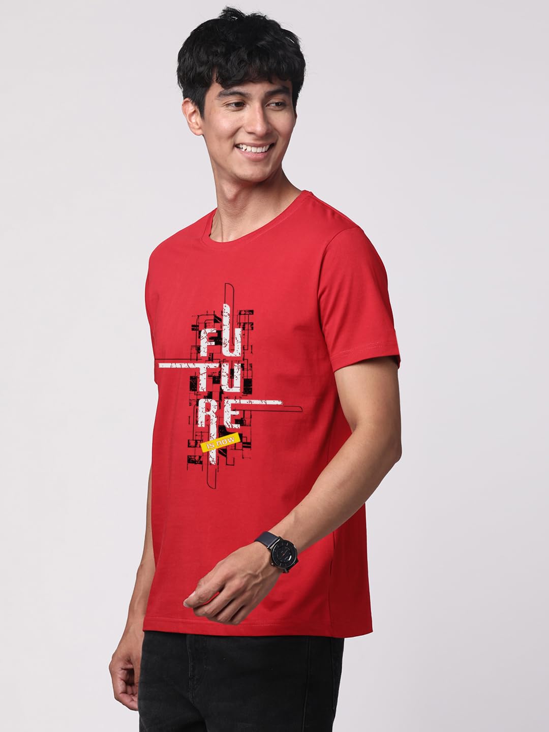 ADRO Men's Graphic Printed 100% Cotton T-Shirt - Regular Fit, Printed T-Shirts for Men (RN24-FTR-RD_Red)