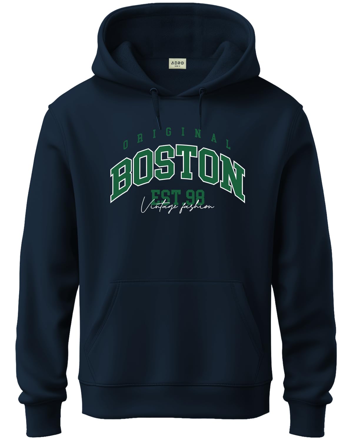 ADRO Men's Cotton Neck Hooded Sweatshirt (H24-BOST-NB_Navy Blue