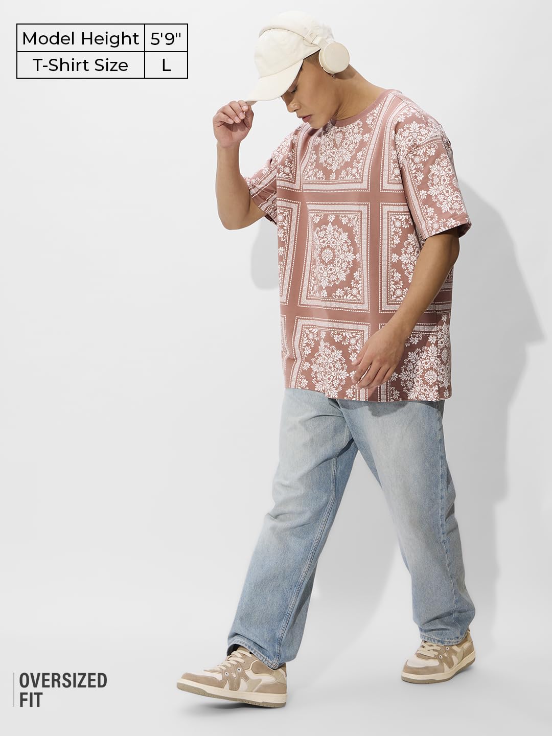 The Souled Store Muted Clay Oversized T-Shirt for Men Boys Cotton Casual Half Sleeves Baggy Loose Fit Drop Shoulder Round Neck