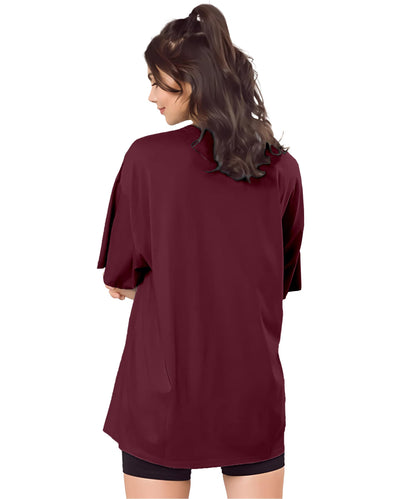 SHODOX Bio-Washed Anti Bacterial 100% Pure Cotton Womens Oversized Solid T-Shirt | Cozy Soft, Less Wrinkles Loose Fit, Drop Shou