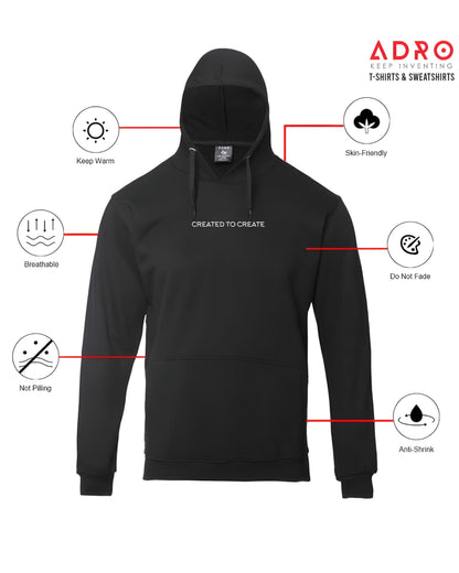 ADRO Mens Printed Hoodies in Premium Cotton Fleece 340 GSM (H23-M-CRE-BL_Black)