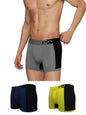 XYXX Mens Underwear Dualist IntelliSoft Antimicrobial Micro Modal Trunk Pack of 3 (Steel Grey & Black;Black Iris & Black;Lime P