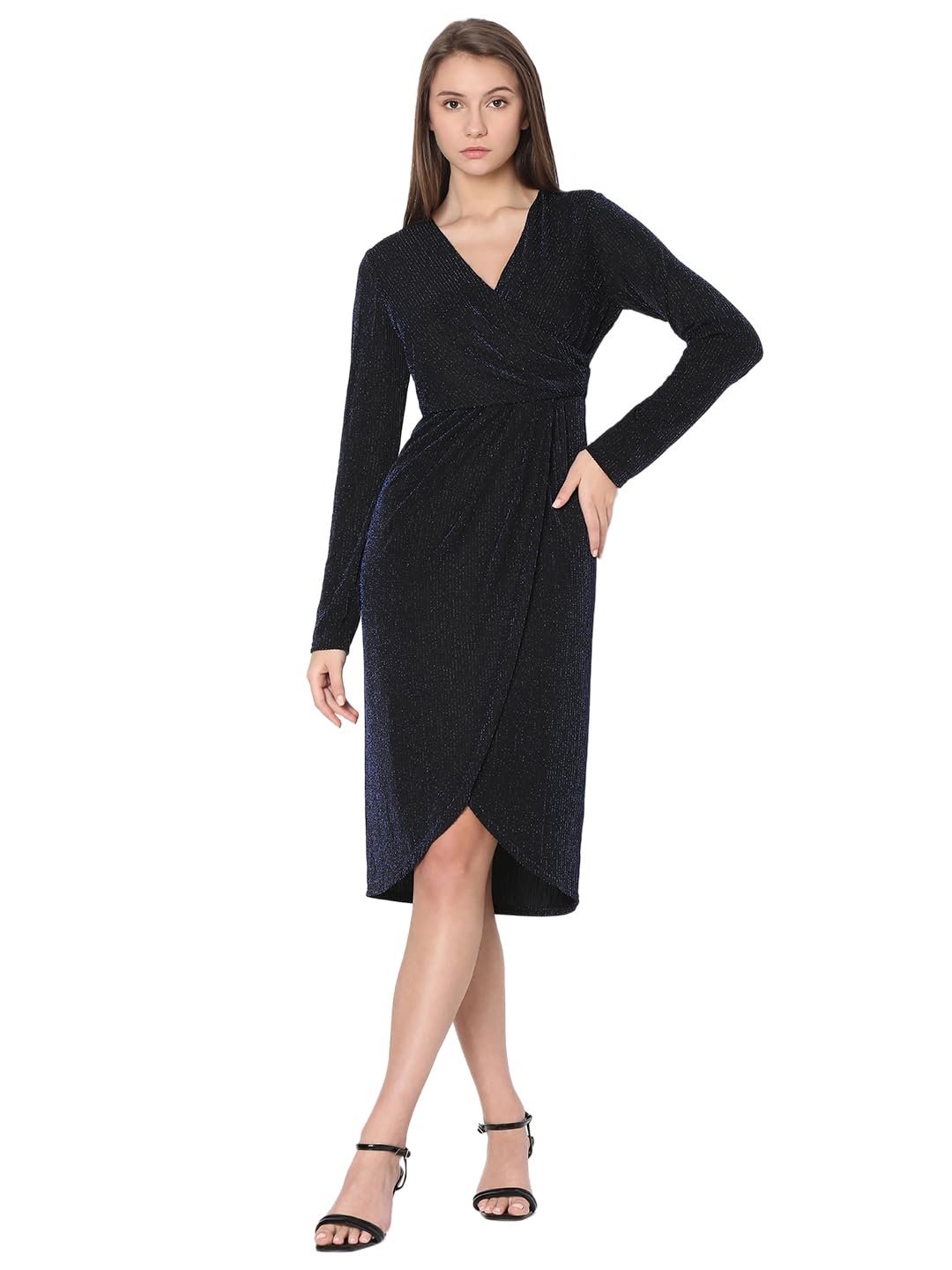Vero Moda Women Embellished Blue Nylon Knee Length Fit And Flare Dress