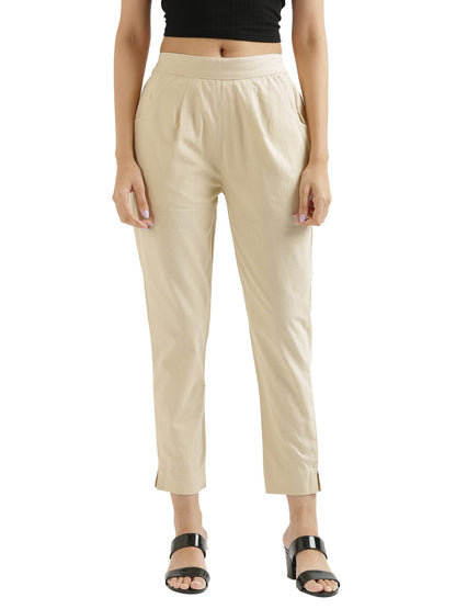Digital Shopee Women Cotton Pant Stretchable Regular Slim Fit Trouser | Pocket Pants For Office | Cotton Casual Pant For WomenS