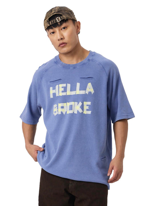 The Souled Store Originals: Hella Broke Men and Boys Short Sleeve Round Neck Green Colorblock Cotton Oversize T-Shirt