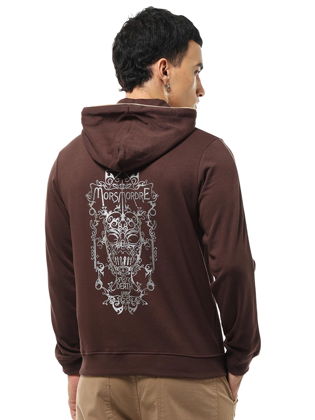 Bewakoof Official Harry Potter Merchandise Mens Graphic Print Regular Fit Full Sleeve Hooded Terry Hoodies_629680_Brown_M