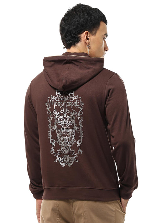 Bewakoof Official Harry Potter Merchandise Mens Graphic Print Regular Fit Full Sleeve Hooded Terry Hoodies_629680_Brown_M