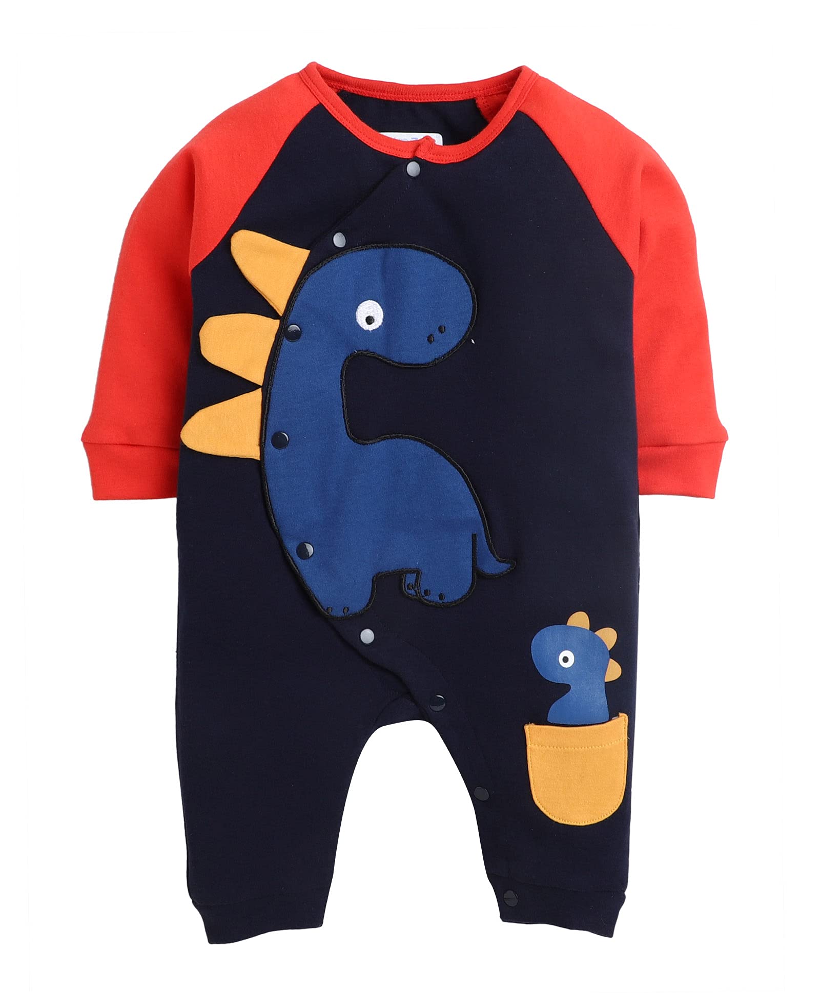 Bumzee Full Sleeves Dino Print Sleepsuit For Baby Boys Age - 9-12 Months Navy Blue