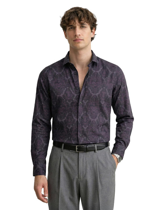The Indian Garage Co Mens Slim Fit Printed Cutaway Collar Long Sleeves Party Streatchable Shirt