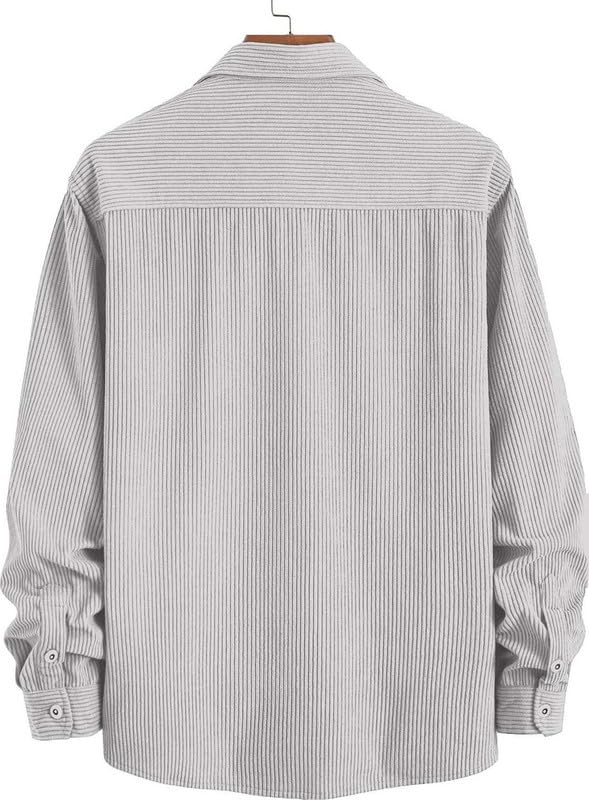 Deelmo MenS Full Sleeve Corduroy Shirt | Stylish Textured Casual Button-Down Shacket For Autumn Winter | Dual Pocket Front Desig