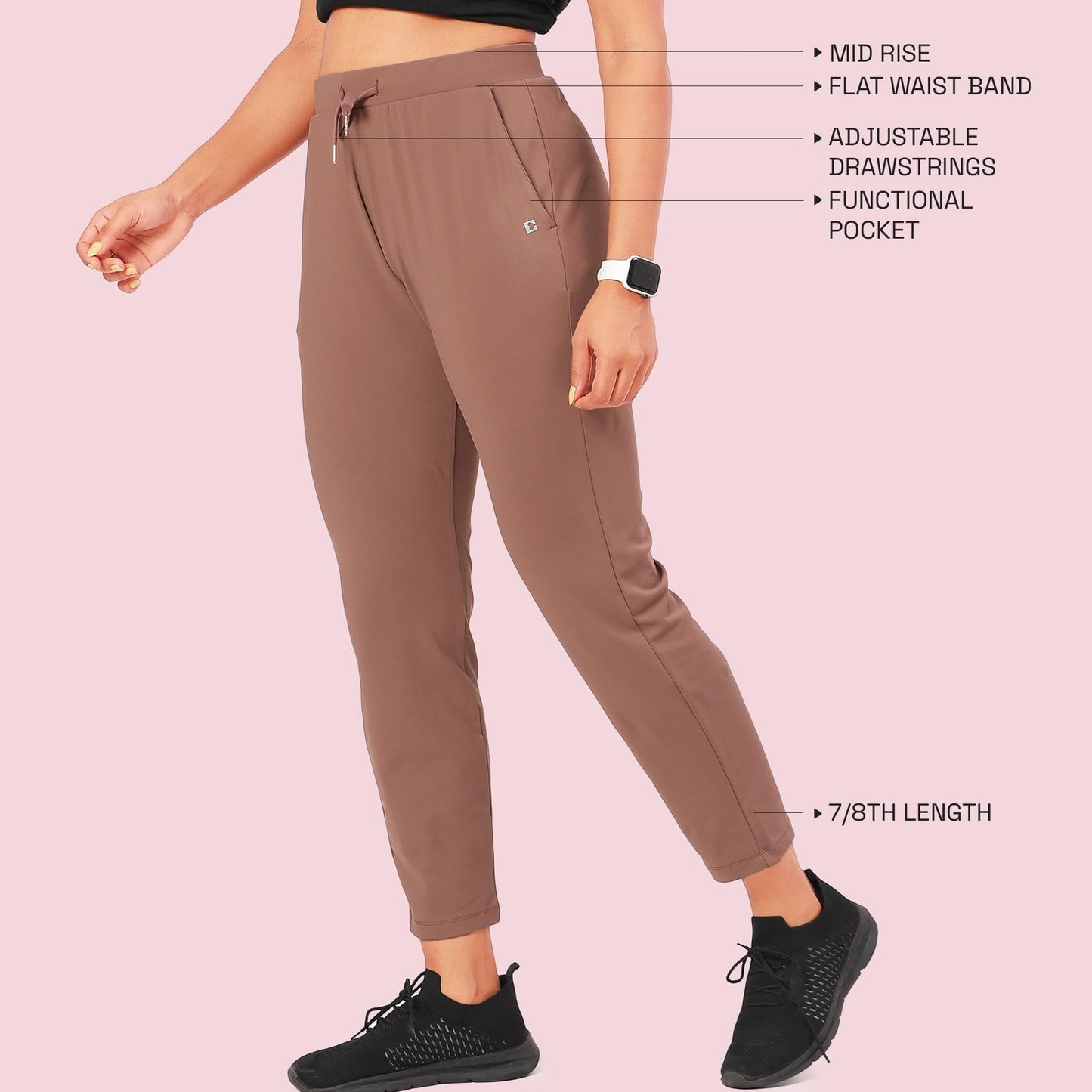 Enamor E068 Women Antimicrobial Mid Rise Relaxed Fit Active Travel Pants