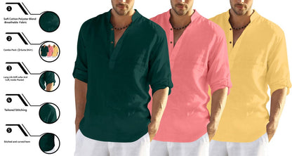 Finivo Fashion MenS Cotton Blend Regular Fit Solid Combo Kurta Shirt Pack Of 3