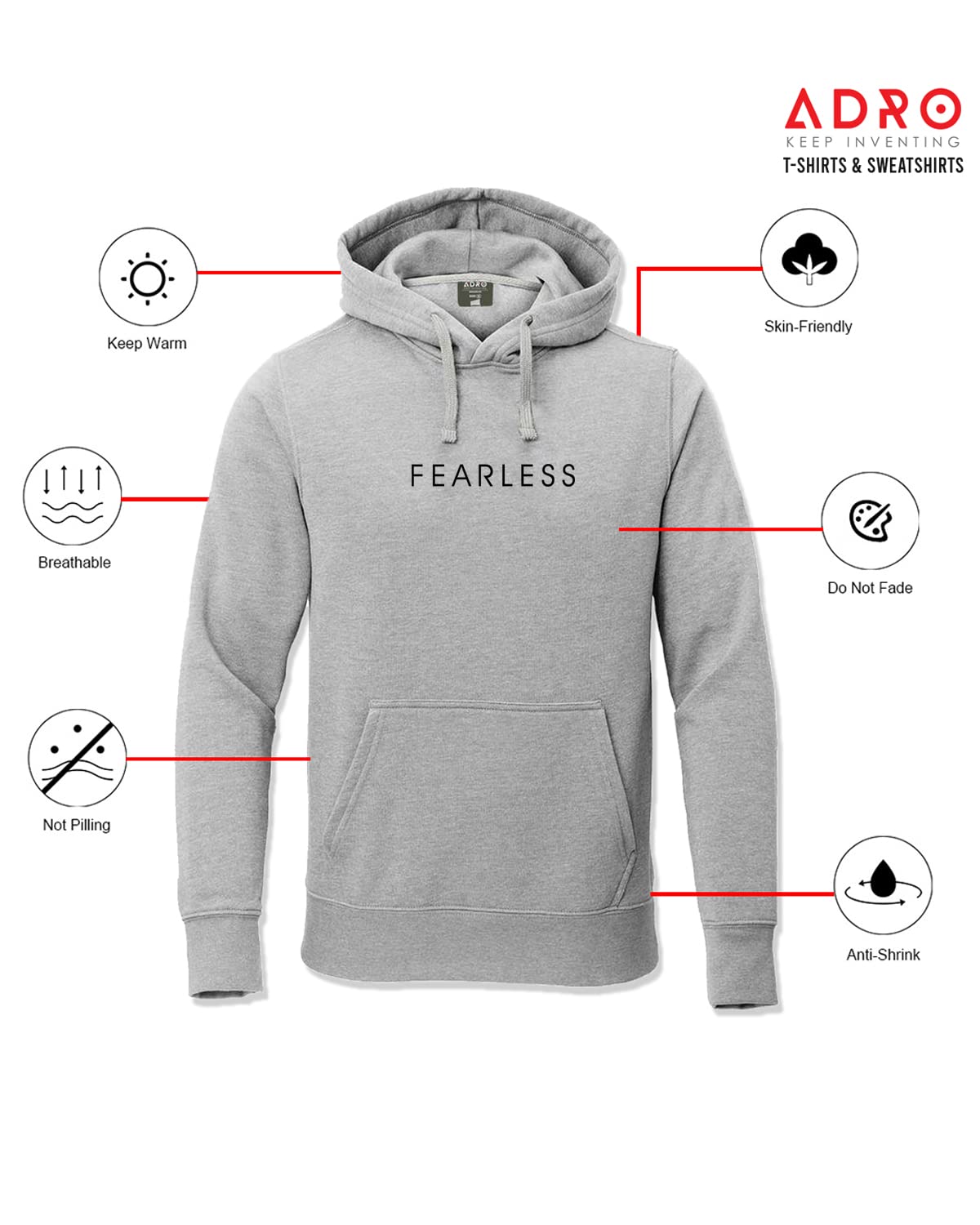 ADRO Fearless Printed Hoodie/Sweatshirt for Men (H22-M-FRL)