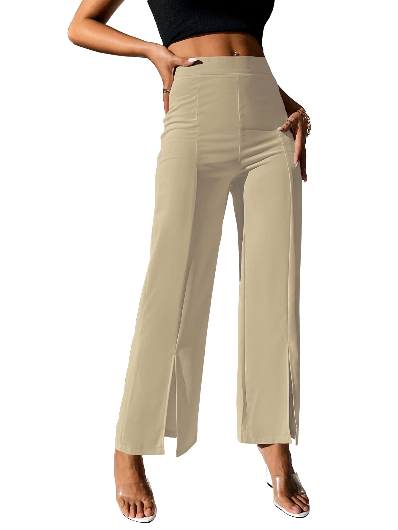 Shasmi Skin Womens Dress Pants Stretchy Work Slacks Business Casual Office Bootcut Leg Elastic Waist Regular Fit Plazzo Trouser