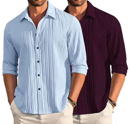 Deelmo Combo Of MenS Casual Button Down Shirts Long Sleeve Linen Shirt Fashion Textured Summer Shirts Pack Of 2