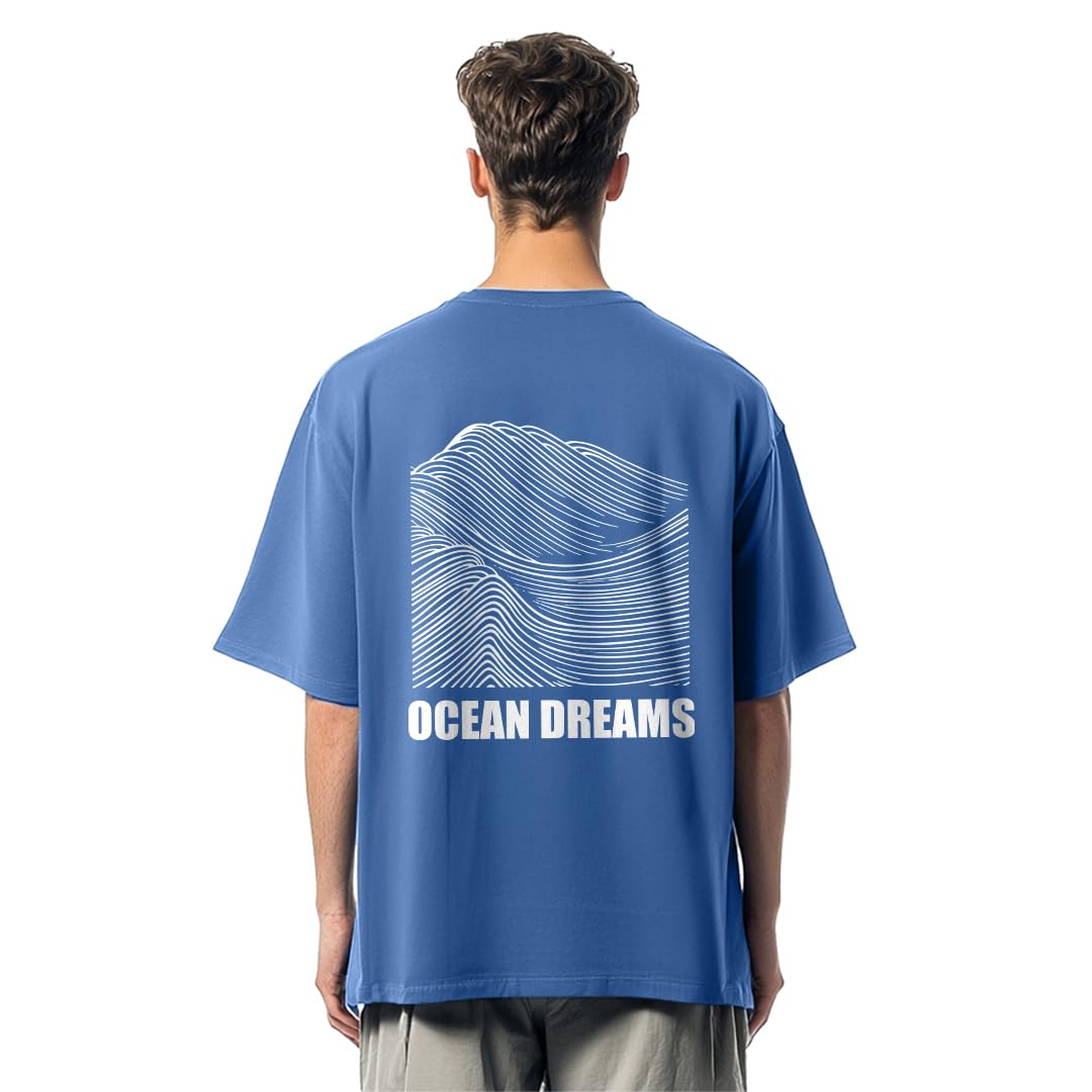 Nobero Men Cotton Graphic Print Oversized Fit T-Shirt (1M-Twrt-C0838-Pal_Marine-Ocean Dreams,Blue)