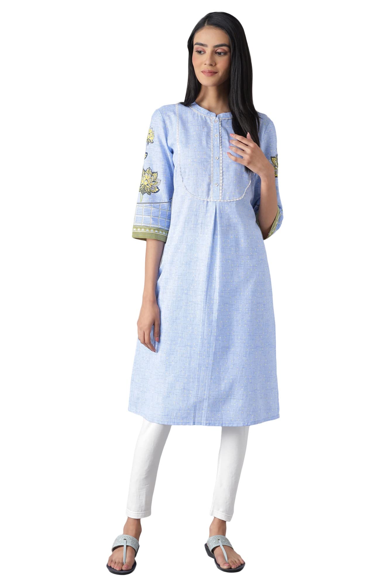 Aurelia Women's Cotton Blend Kurta & Tight (22FEAS14352-503680_Blue