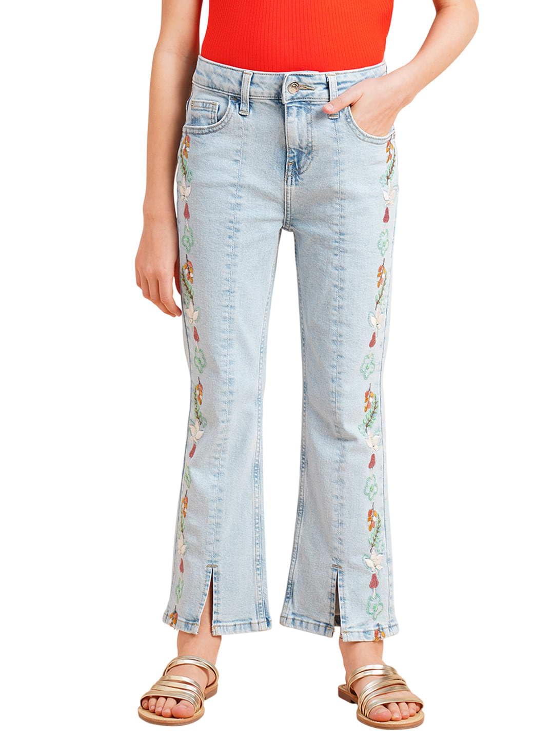 Vero Moda Girl Embroidered Blue Bootcut Jeans