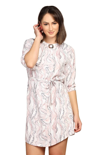 Om Sai Latest Creation Western Dress For Women || Rayon Marble Printed Short Dresses For Women || Front Plated Neck With Buckle