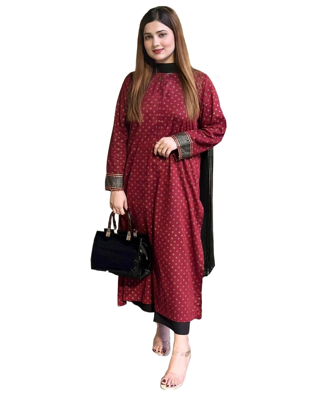 ANNI DESIGNER Womens Rayon Blend Straight Printed Kurta with Palazzo & Dupatta (DEBASHREE Maroon_XXL_Maroon_XX-Large)