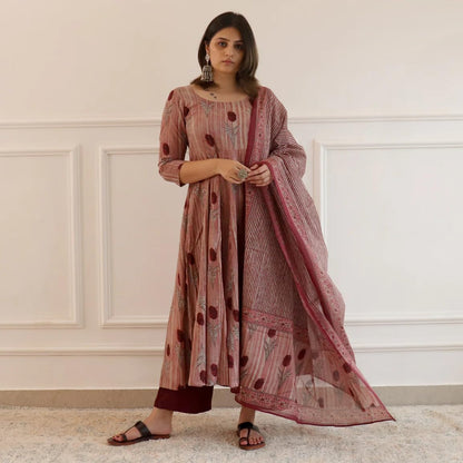 ANNI DESIGNER Womens Rayon Blend Floral Regular Kurta with Pant & Dupatta (Prisha Wine