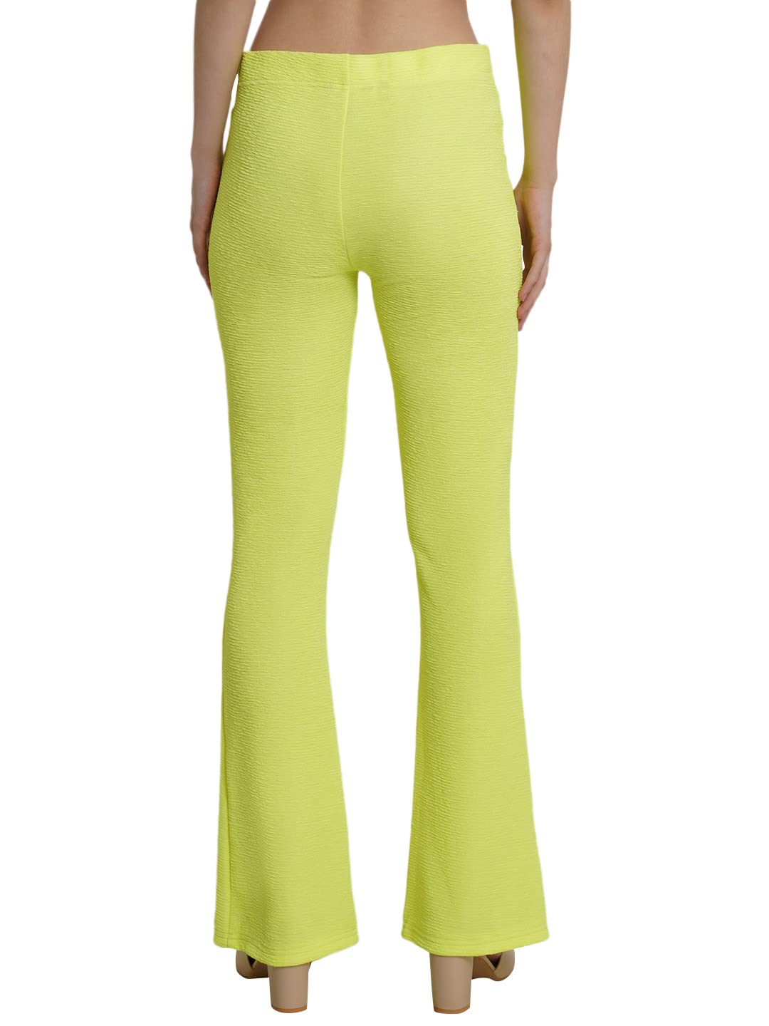 POPWINGS Solid Full-Length Polyester Regular-Fit Casual Bootcut Trouser Pants for Women for Casual Wear Lime Green
