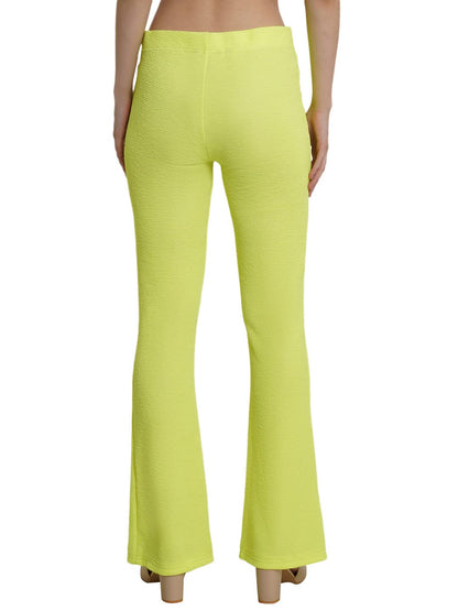 POPWINGS Solid Full-Length Polyester Regular-Fit Casual Bootcut Trouser Pants for Women for Casual Wear Lime Green