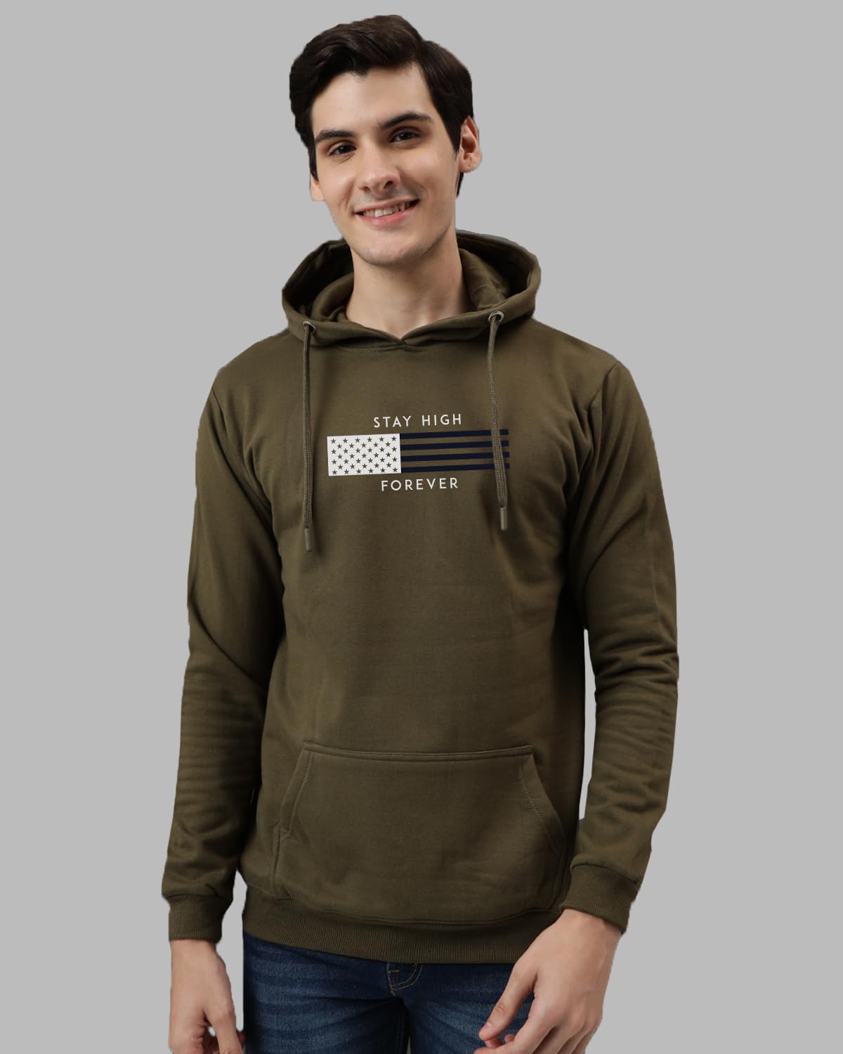 ADRO Men's Cotton Blend Neck Hooded Sweatshirt (H24-FLAG)